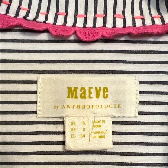 Anthropologie Maeve Embroidered Striped Boxy Buttondown Shirt Top XS 2 - Picture 9 of 15